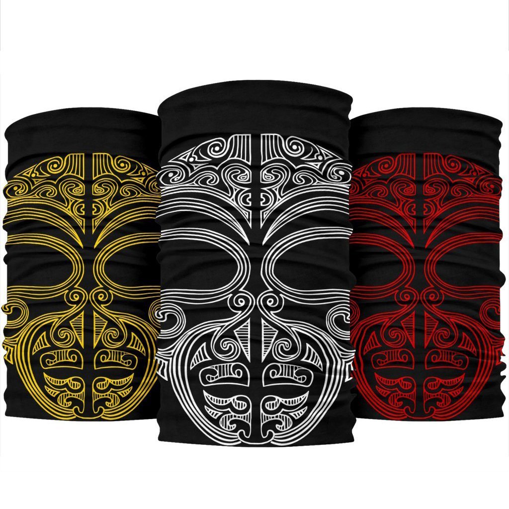 New Zealand Maori Bandana, Ta Moko Mask Bandana One Size Black - Polynesian Pride