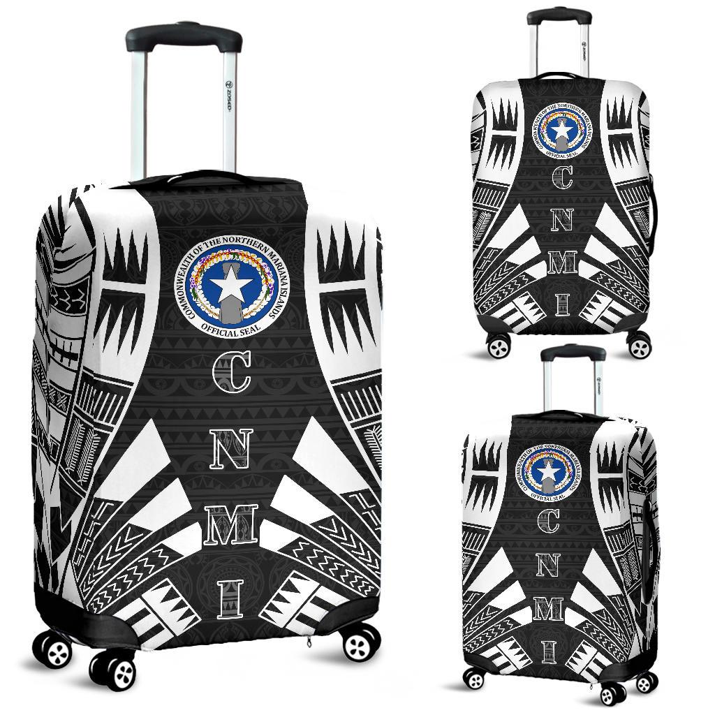 Northern Mariana Islands Luggage Cover - Polynesian Tattoo Black Black - Polynesian Pride