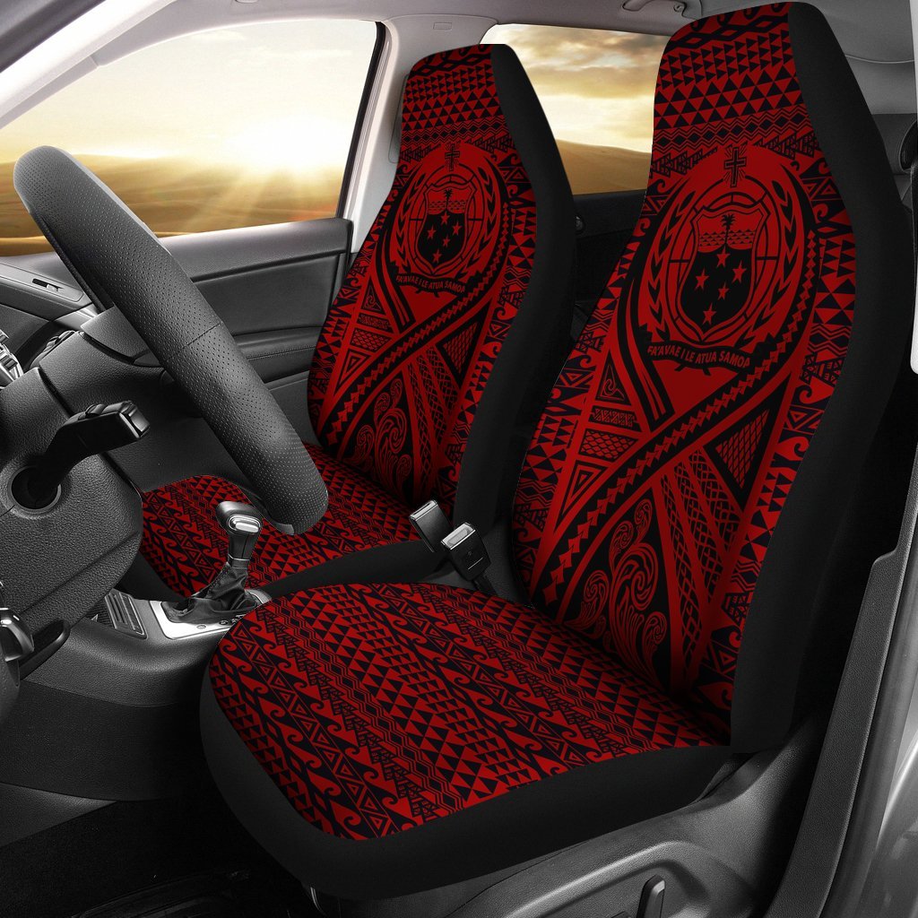Samoa Car Seat Cover - Samoa Coat Of Arms Polynesian Tattoo Red Universal Fit Red - Polynesian Pride