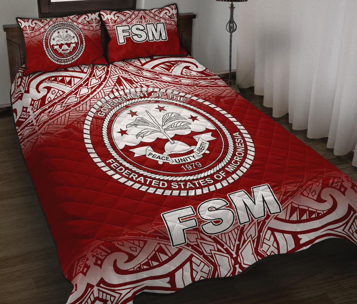 Federated States of Micronesia Quilt Bed Set - Federated States of Micronesia Seal Red Fog Style - Polynesian Pride