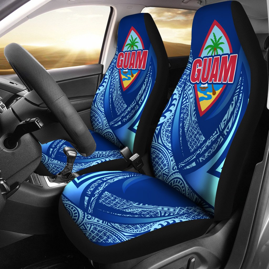 Guam Car Seat Covers - Polynesian Patterns Sport Style Universal Fit Blue - Polynesian Pride