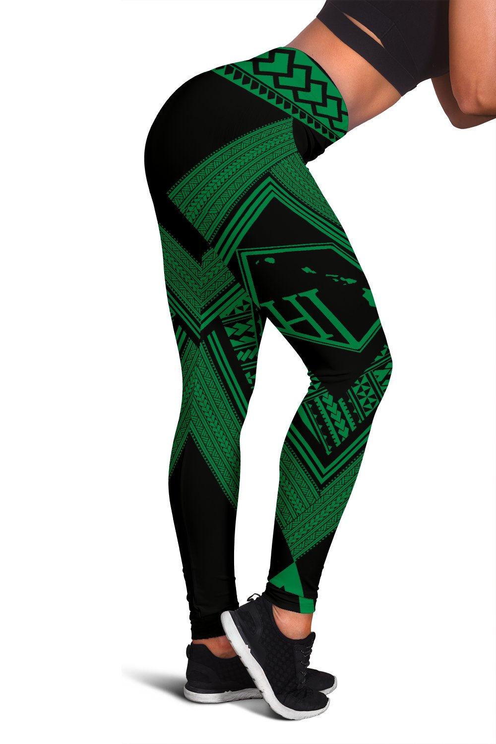 Hawaii Turtle Polynesian Green Leggings - Diamond Style White - Polynesian Pride