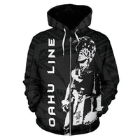 Polynesian Oahu Line Helmet Warrior Hawaii Zip Hoodie - Polynesian Pride