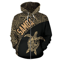 Samoa Zip up Hoodie Samoa Turtle Mermaid Polynesian Tattoo Gold - Polynesian Pride