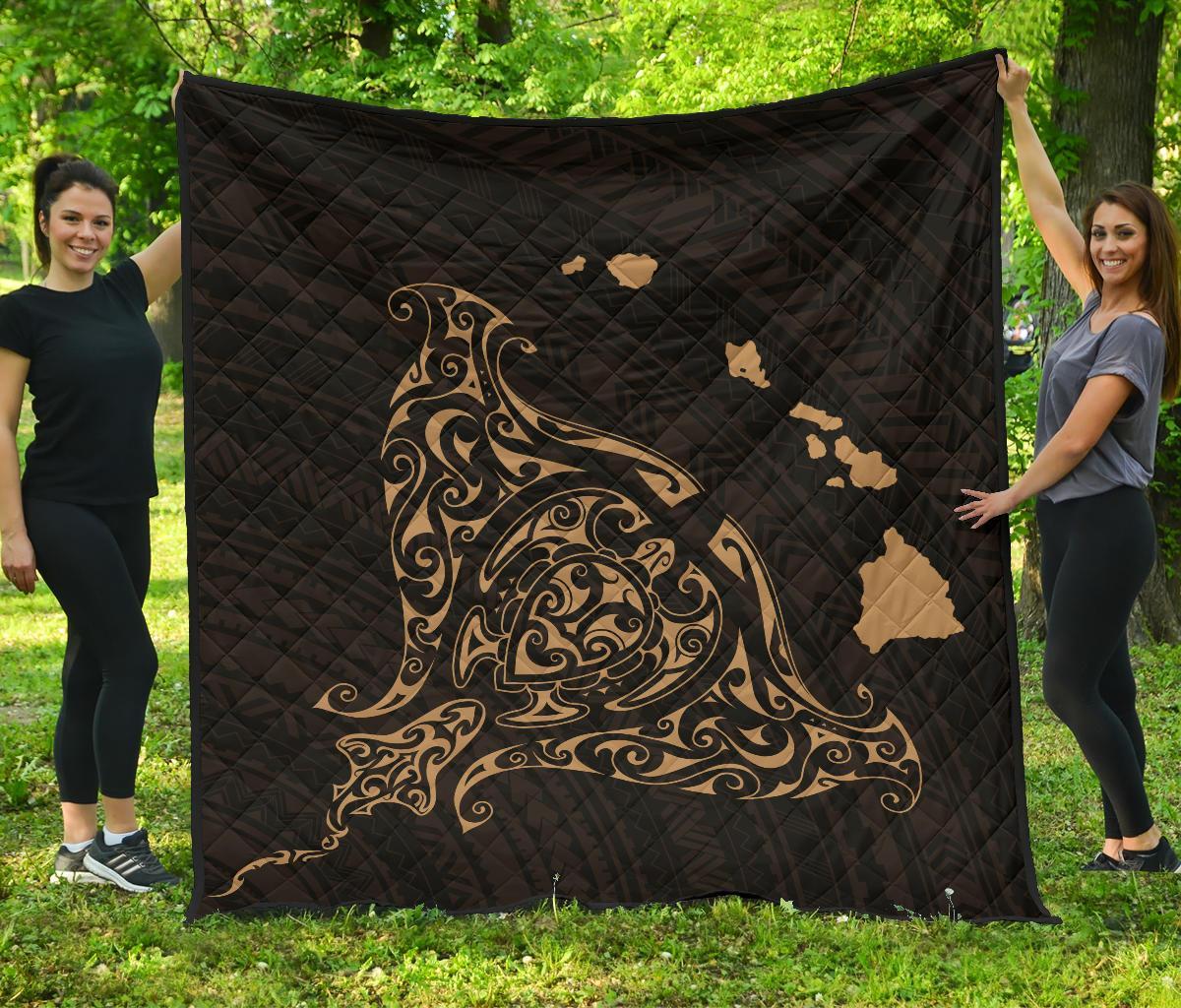 Rays Hawaii Map Polynesian Premium Quilt - Gold Gold - Polynesian Pride