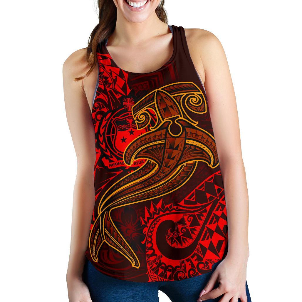Samoa Women's Racerback Tank - Red Shark Polynesian Tattoo - Polynesian Pride