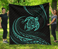Hawaii Turtle Premium Quilt - Turquoise - Frida Style Black - Polynesian Pride