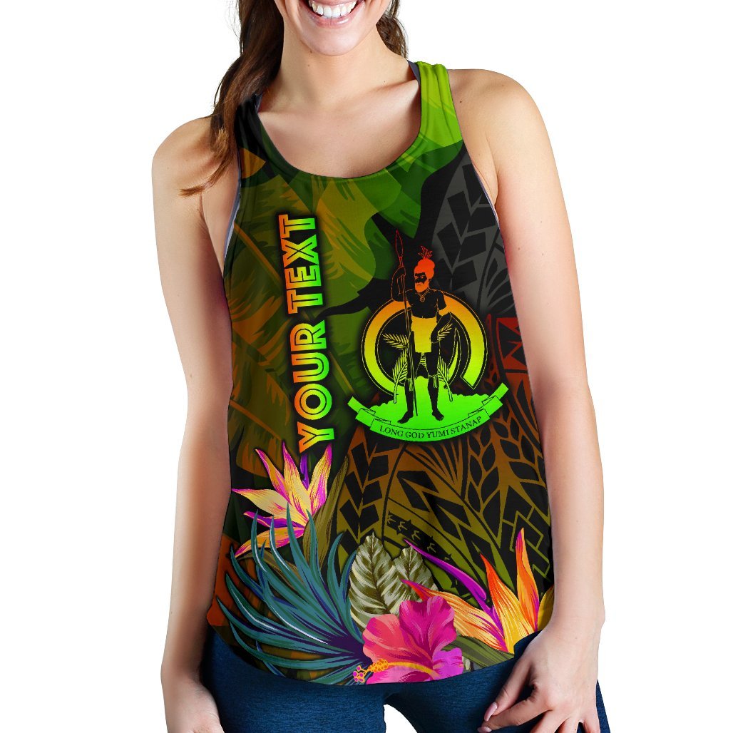 Vanuatu Polynesian Personalised Women's Racerback Tank - Hibiscus and Banana Leaves - Polynesian Pride