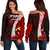Papua New Guinea Polynesian Women's Off Shoulder Sweater - Coat Of Arm With Hibiscus Red - Polynesian Pride