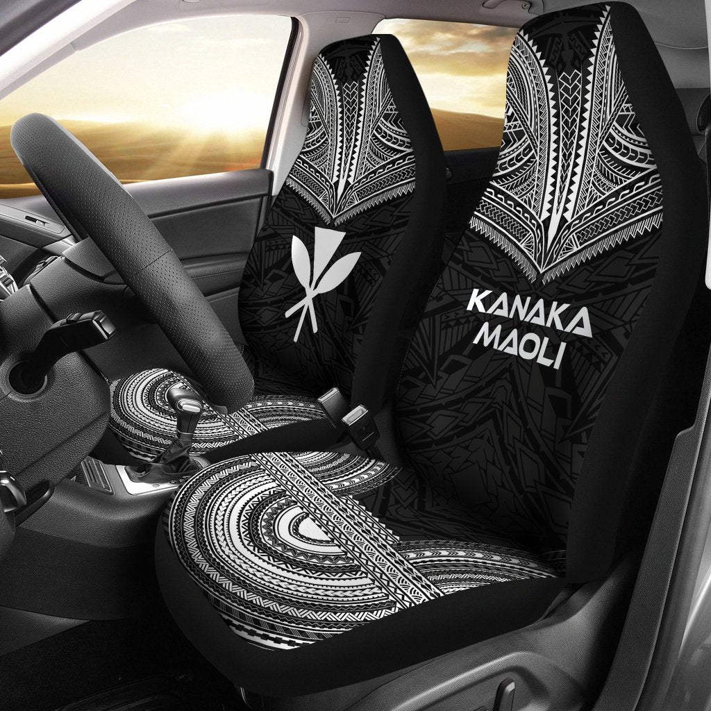 Hawaii Car Seat Cover - Kanaka Maoli Polynesian Chief Tattoo Black Version Universal Fit Black - Polynesian Pride