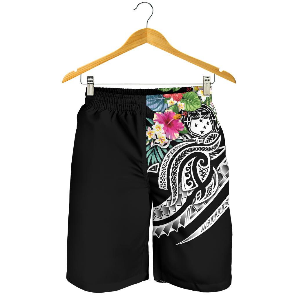 Polynesian Samoa Men's Shorts - Summer Plumeria (Black) - Polynesian Pride