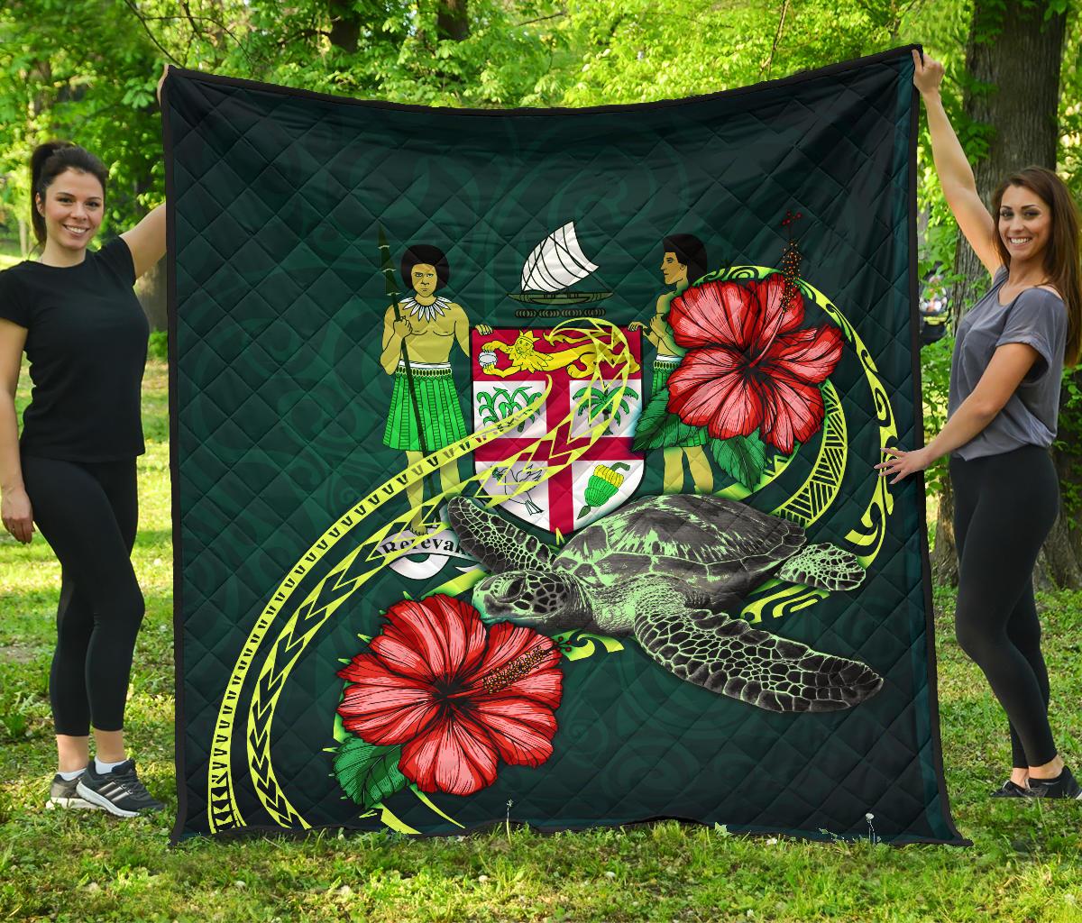 Fiji Polynesian Premium Quilt - Green Turtle Hibiscus Green - Polynesian Pride