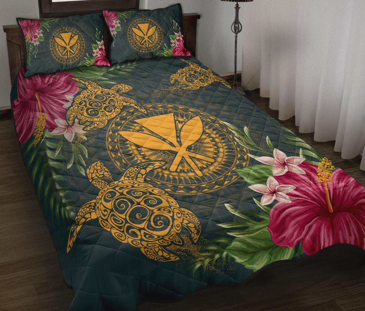 Hawaii Kanaka Turtle Hibiscus Plumerian Polynesia Quilt Bed Set - Alena Style - Polynesian Pride