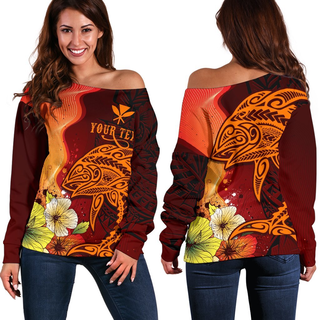 Hawaii Custom Personalised Women's Off Shoulder Sweater - Tribal Tuna Fish - Polynesian Pride