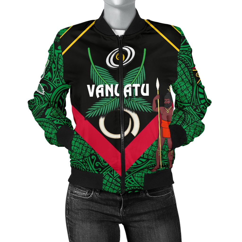 Vanuatu Rugby Women Bomber Jacket Flag Style Green - Polynesian Pride