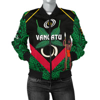 Vanuatu Rugby Women Bomber Jacket Flag Style Green - Polynesian Pride