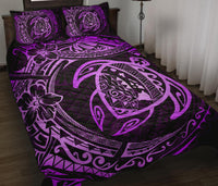 Hawaiian Map Turtle Polynesian Quilt Bedding Set Circle Purple - Polynesian Pride