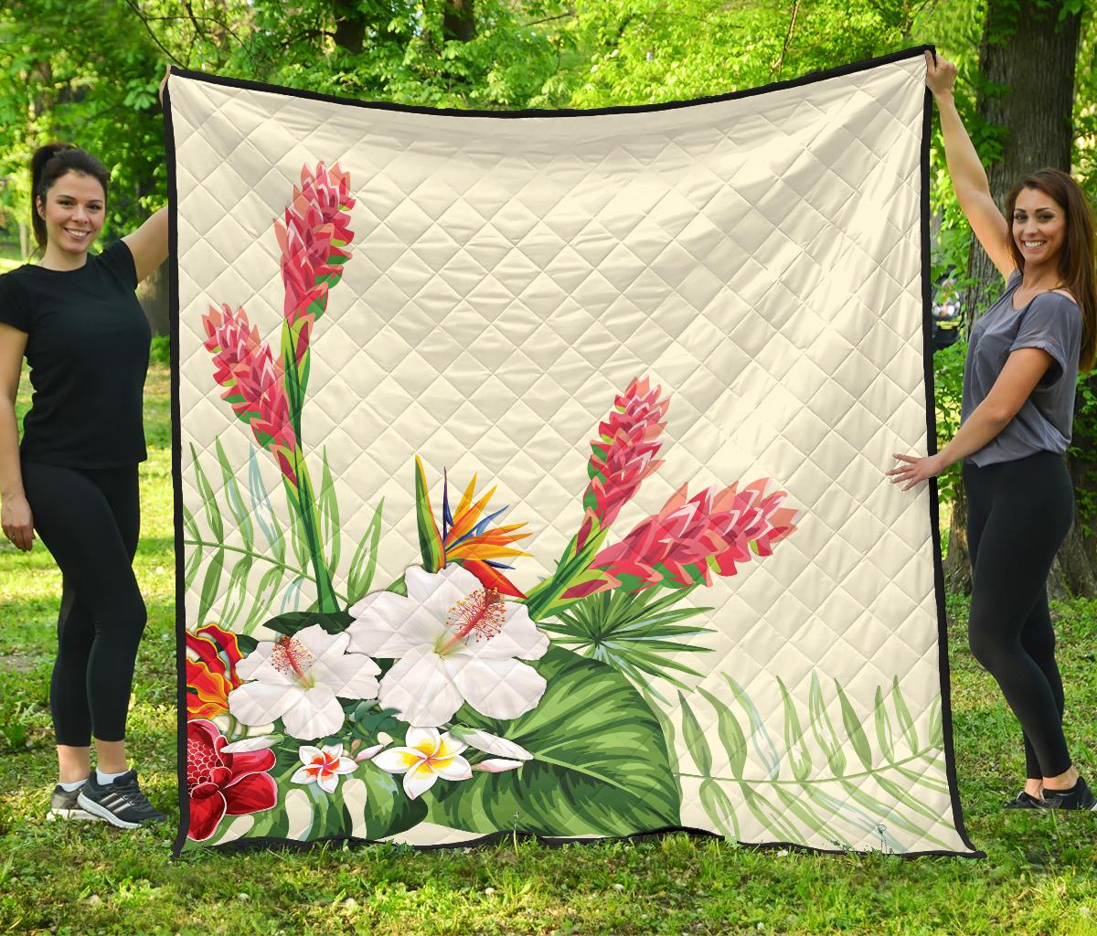 Wonderful Hibiscus Flower Premium Quilt Yellow - Polynesian Pride