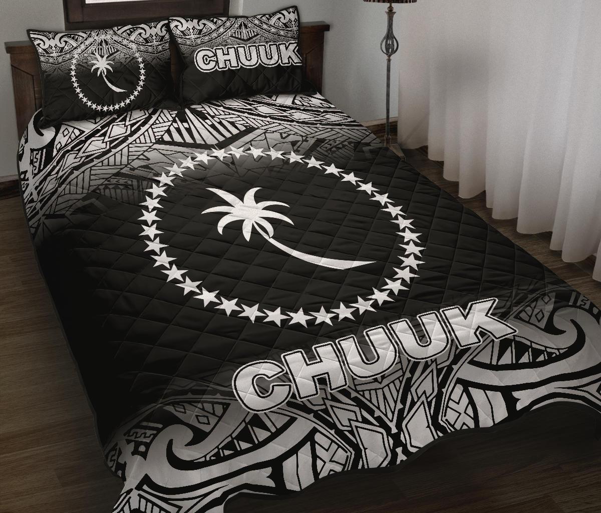 Chuuk Quilt Bed Set - Chuuk Flag Black Fog Style - Polynesian Pride