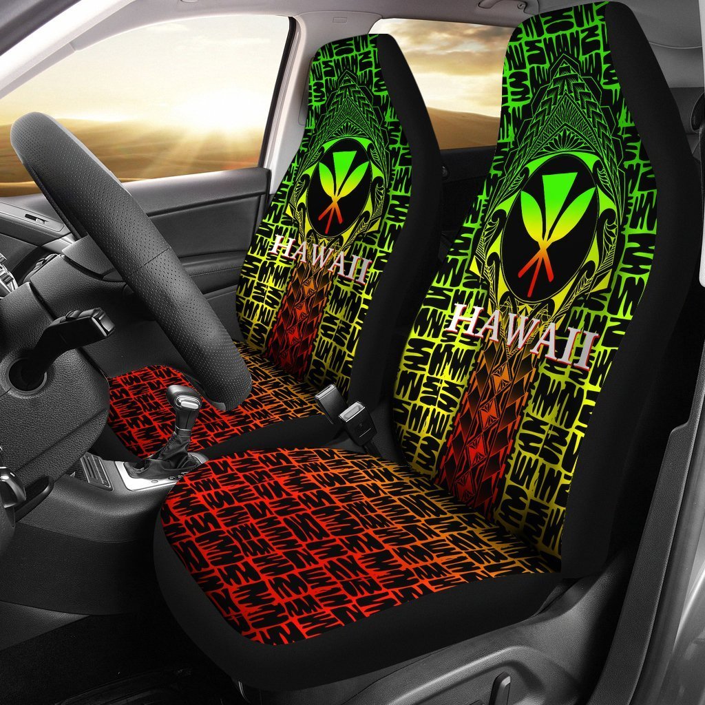 Hawaii Car Seat Covers - Kanaka Maoli Rocket Style (Reggae) Universal Fit Black - Polynesian Pride