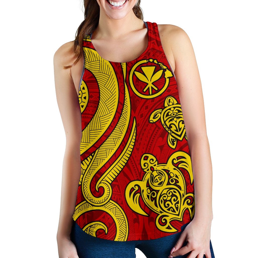Polynesian Hawaii (Kanaka Maoli) Women Racerback Tank - Red Tentacle Turtle - Polynesian Pride