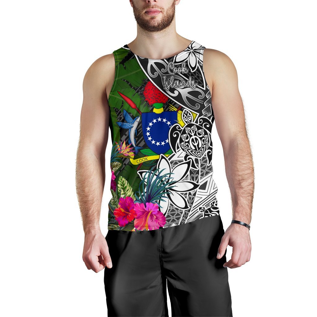 Cook Islands Men Tank Top - Turtle Plumeria Banana Leaf - Polynesian Pride