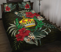 Tonga Polynesian Quilt Bed Set - Special Hibiscus Black - Polynesian Pride