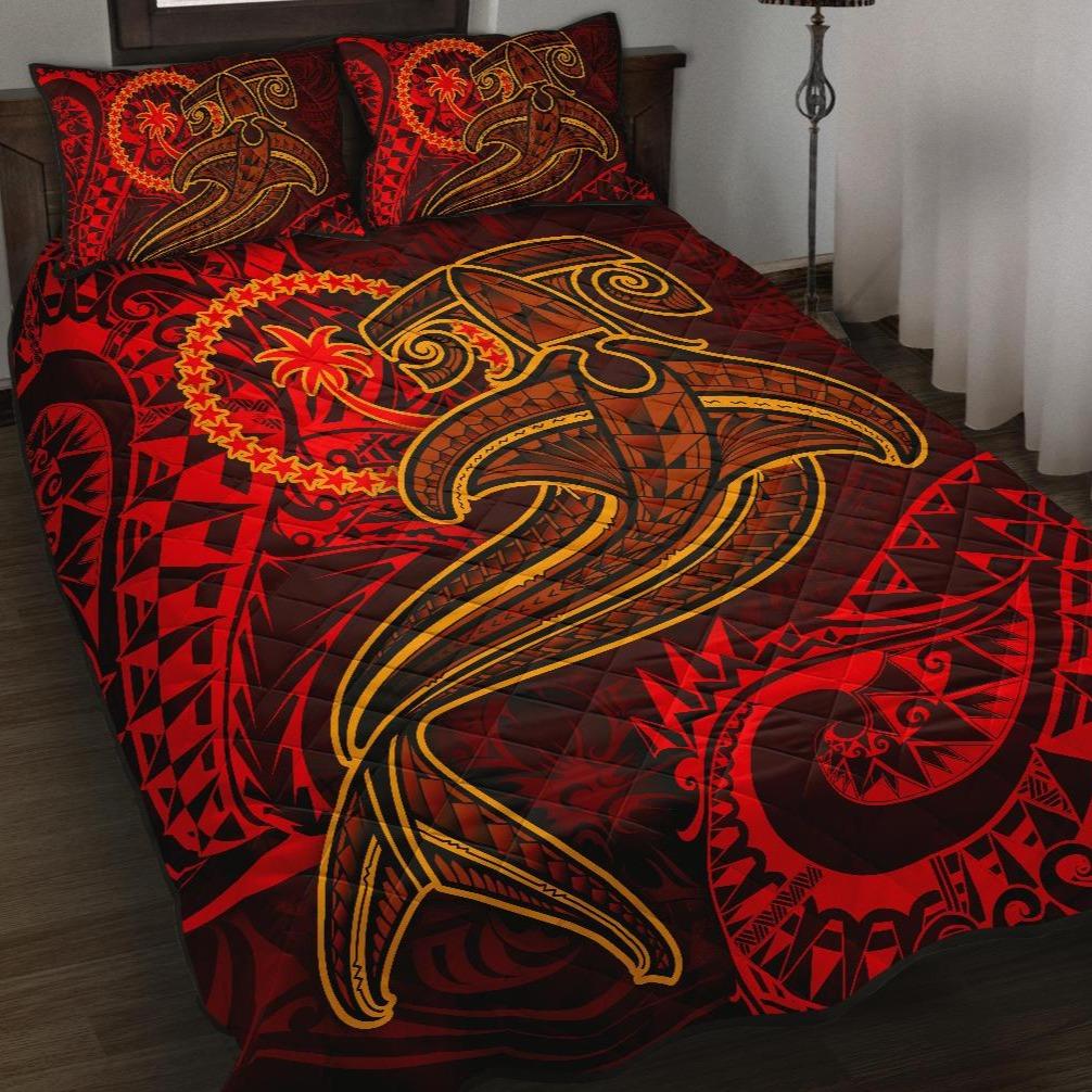 Chuuk Quilt Bed Set - Red Shark Polynesian Tattoo Red - Polynesian Pride