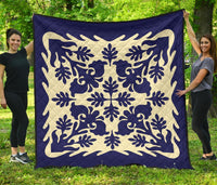 Hawaiian Leaves Pattern Premium Quilt - Blue - Argu Style - AH Blue - Polynesian Pride