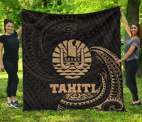 Tahiti Polynesian Premium Quilt - Gold Tribal Wave - Polynesian Pride