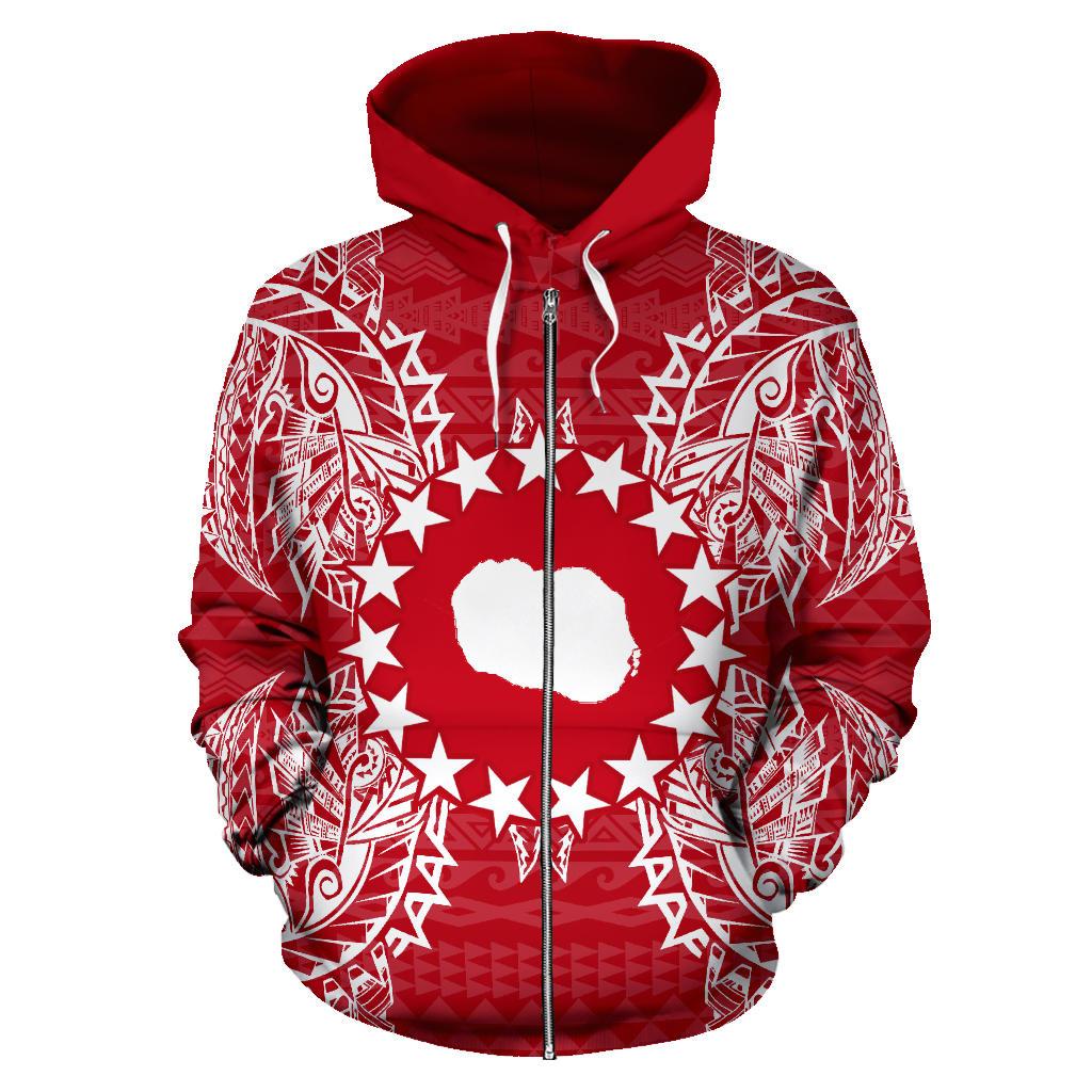 Cook Islands Polynesian All Over Zip up Hoodie Map Red White - Polynesian Pride