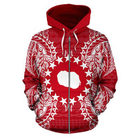 Cook Islands Polynesian All Over Zip up Hoodie Map Red White - Polynesian Pride