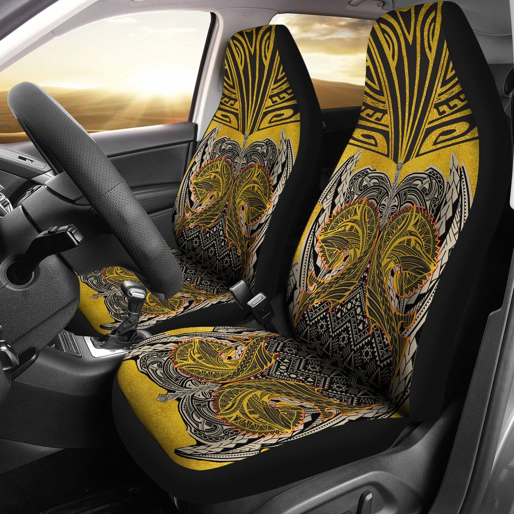 Polynesian Car Seat Cover - Polynesian Maori Tattoo Wolf Universal Fit Gold-Black - Polynesian Pride