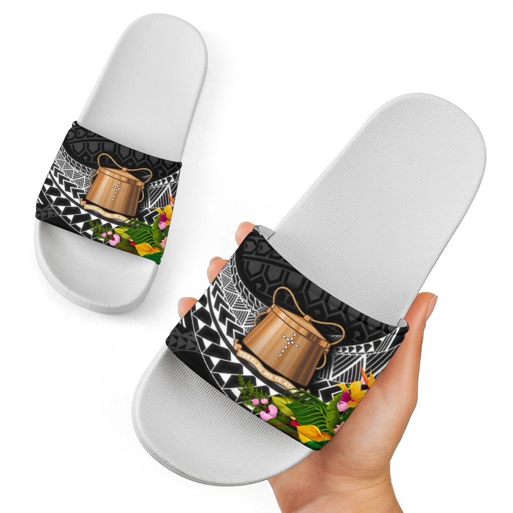 Tokelau Slide Sandals - Seal Spiral Polynesian Patterns White - Polynesian Pride