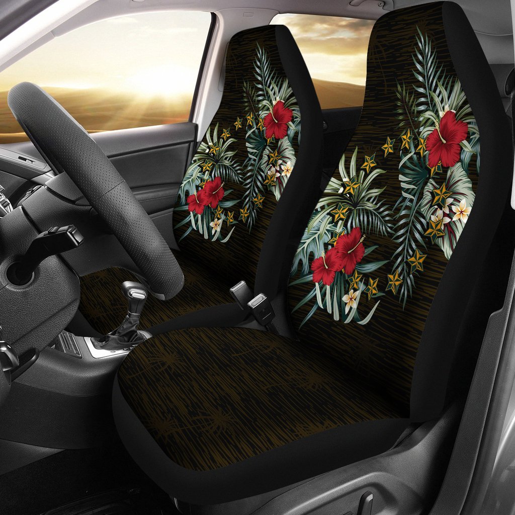 Cook Islands 15 Finest Hibiscus Car Seat Covers Universal Fit Black - Polynesian Pride