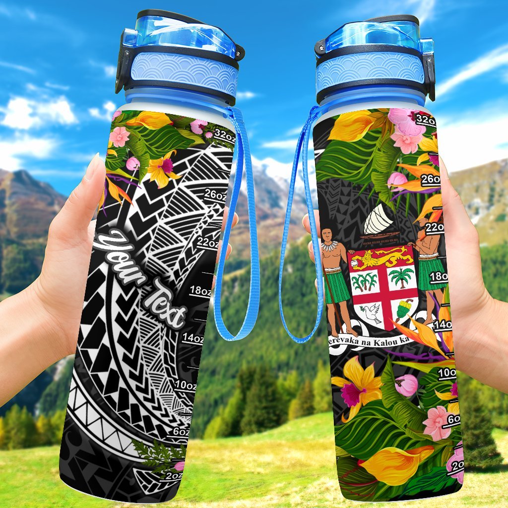 Fiji Custom Personalised Hydro Tracking Bottle - Seal Spiral Polynesian Patterns Hydro Tracking Bottle - Fiji 32oz Large Black - Polynesian Pride