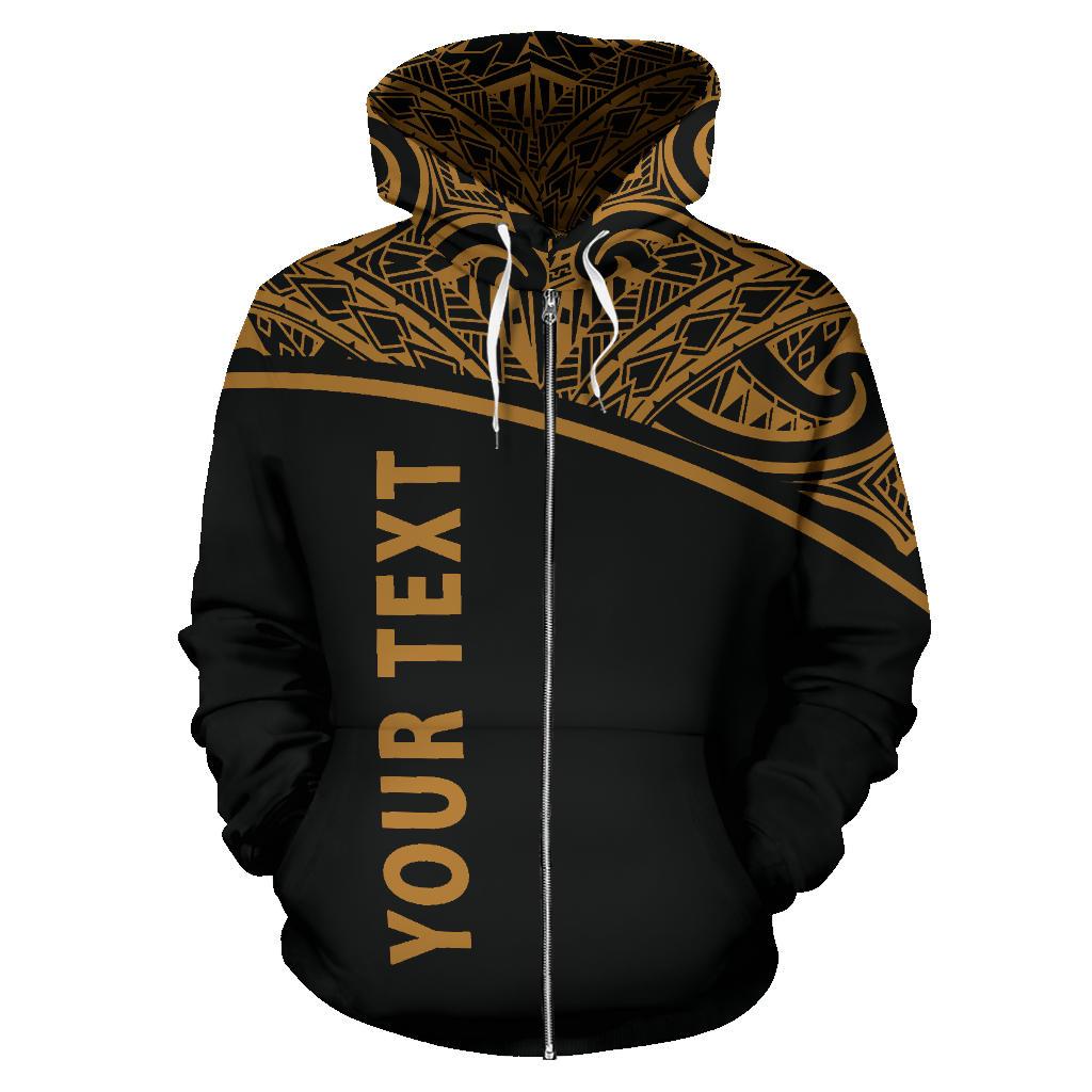 Northern Mariana Islands Polynesian All Over Custom Zip up Hoodie Gold Curve Version - Polynesian Pride