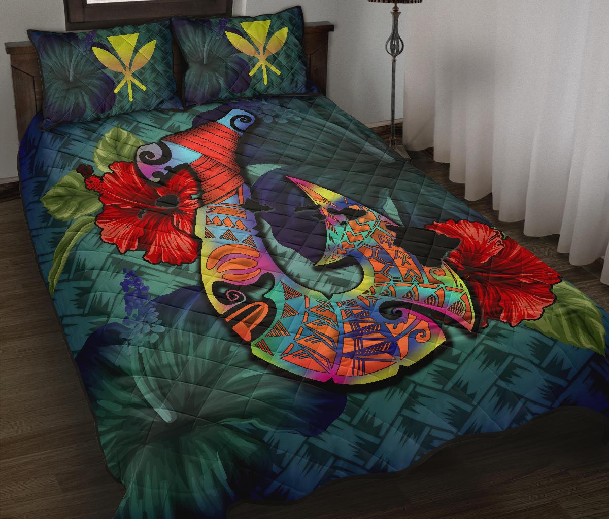 Kanaka Maoli (Hawaiian) Quilt Bed Set - Polynesian Fish Hook Hibiscus - Polynesian Pride