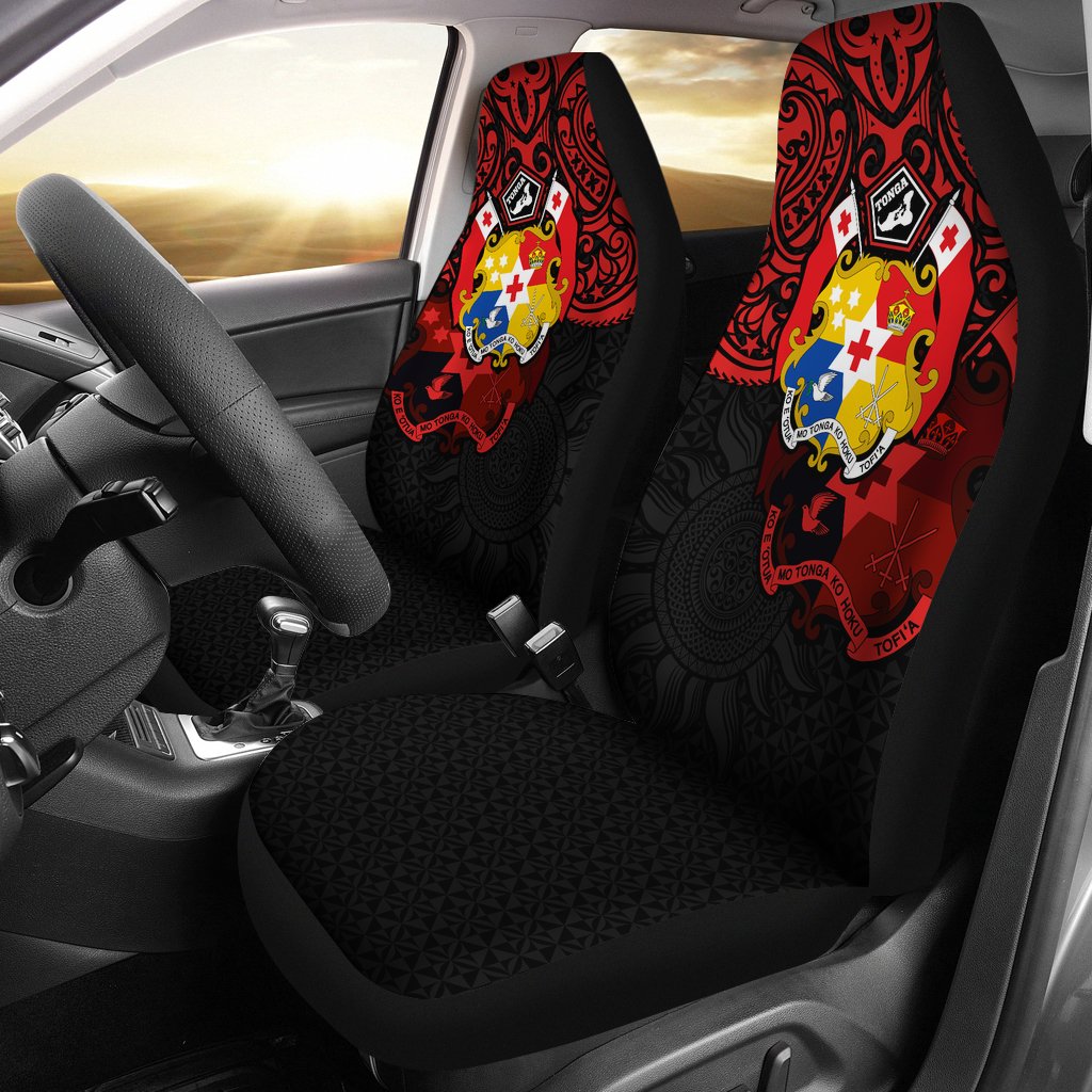 Tonga Pride Car Seat Covers - Tongan Coat Of Arms Universal Fit Black - Polynesian Pride