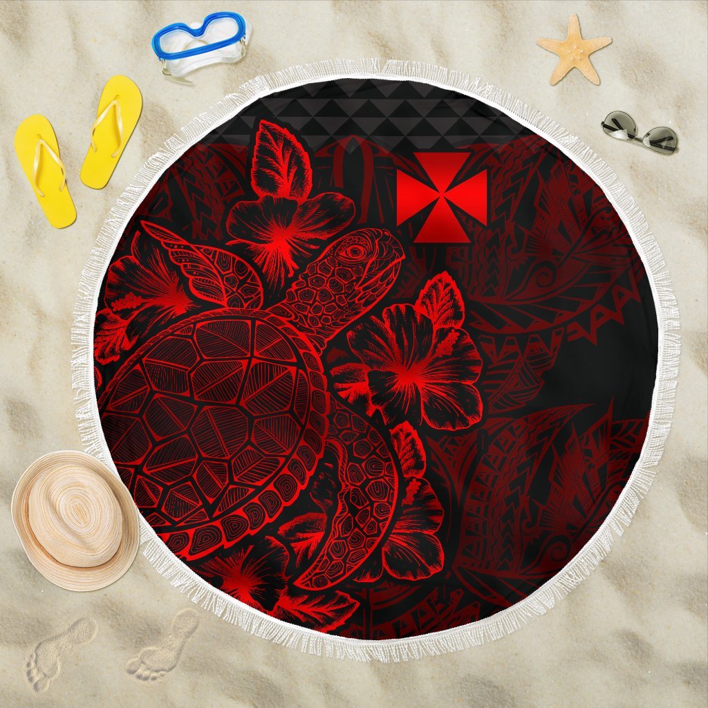 Wallis And Futuna Polynesia Beach Blanket Turtle Hibiscus Red One Style One Size Red - Polynesian Pride