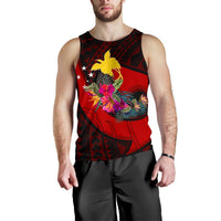 Papua New Guinea Men's Tank Top - Polynesian Hook And Hibiscus (Red) - Polynesian Pride