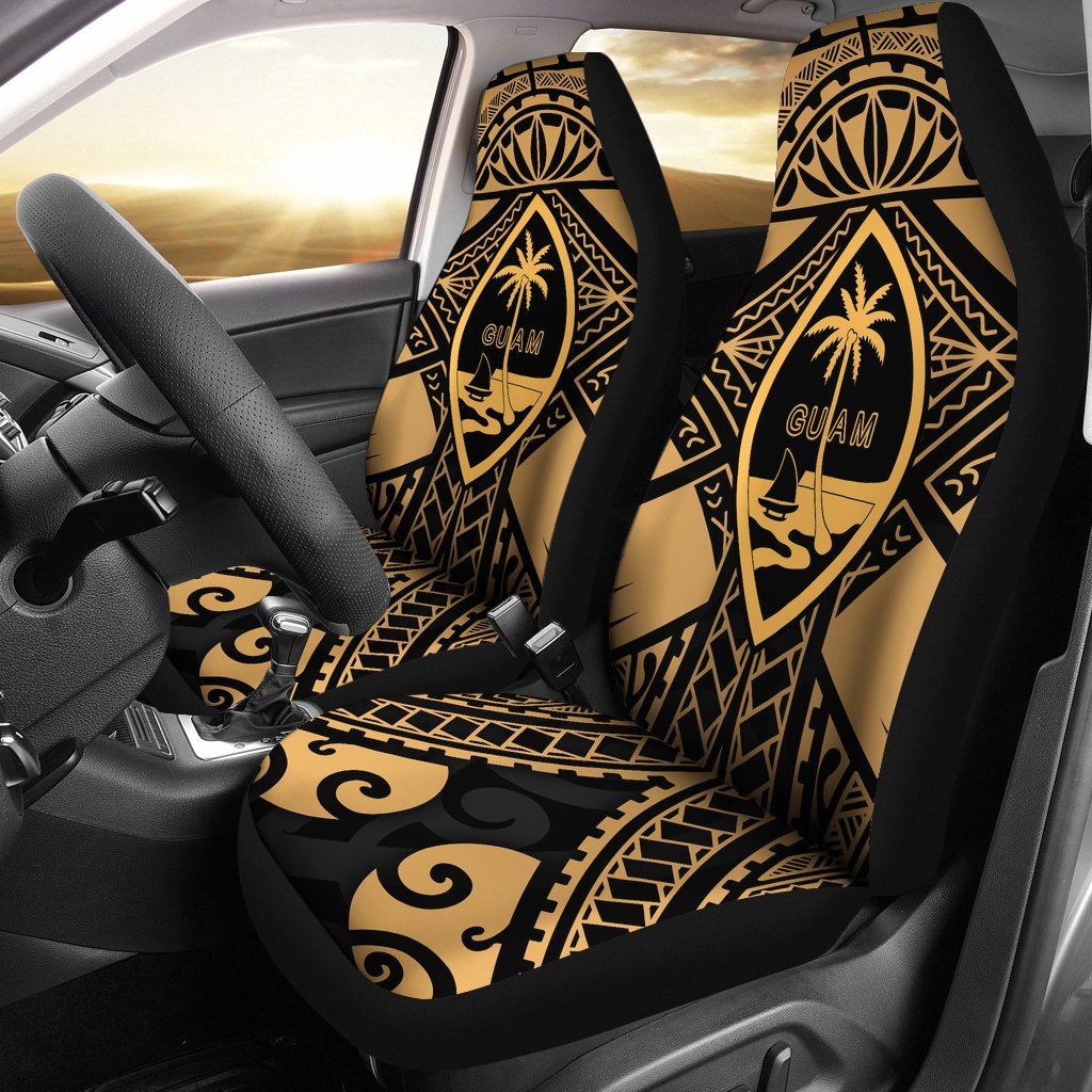 Guam Polynesian Car Seat Covers - Guam Gold Seal with Polynesian Tattoo Universal Fit Gold - Polynesian Pride