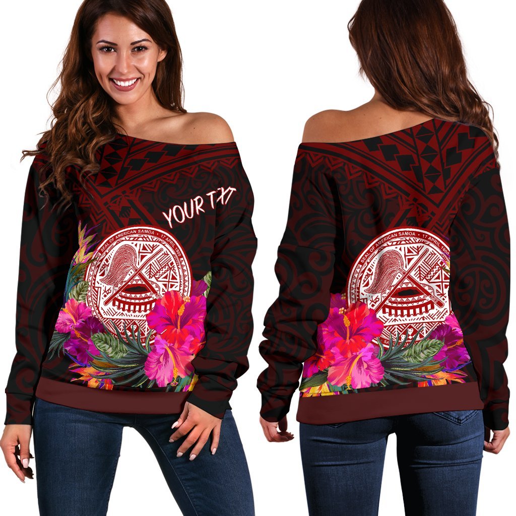 American Samoa Personalised Women's Off Shoulder Sweater - Coat Of Arm With Polynesian Patterns - Polynesian Pride