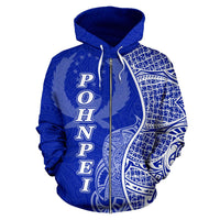 Pohnpei Polynesian Zip up Hoodie Coconut Tree Blue - Polynesian Pride