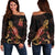 New Caledonia Polynesian Women's Off Shoulder Sweater - Turtle With Blooming Hibiscus Gold Gold - Polynesian Pride