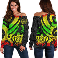 Tahiti Polynesian Women Of Shoulder Sweater - Reggae Tentacle Turtle Art - Polynesian Pride