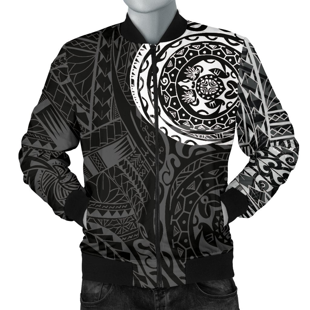 Polynesian Tattoo Style Men's Bomber Jacket White Black - Polynesian Pride