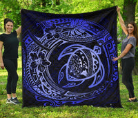 Hawaiian Turtle Polynesian Blue Premium Quilt Blue - Polynesian Pride