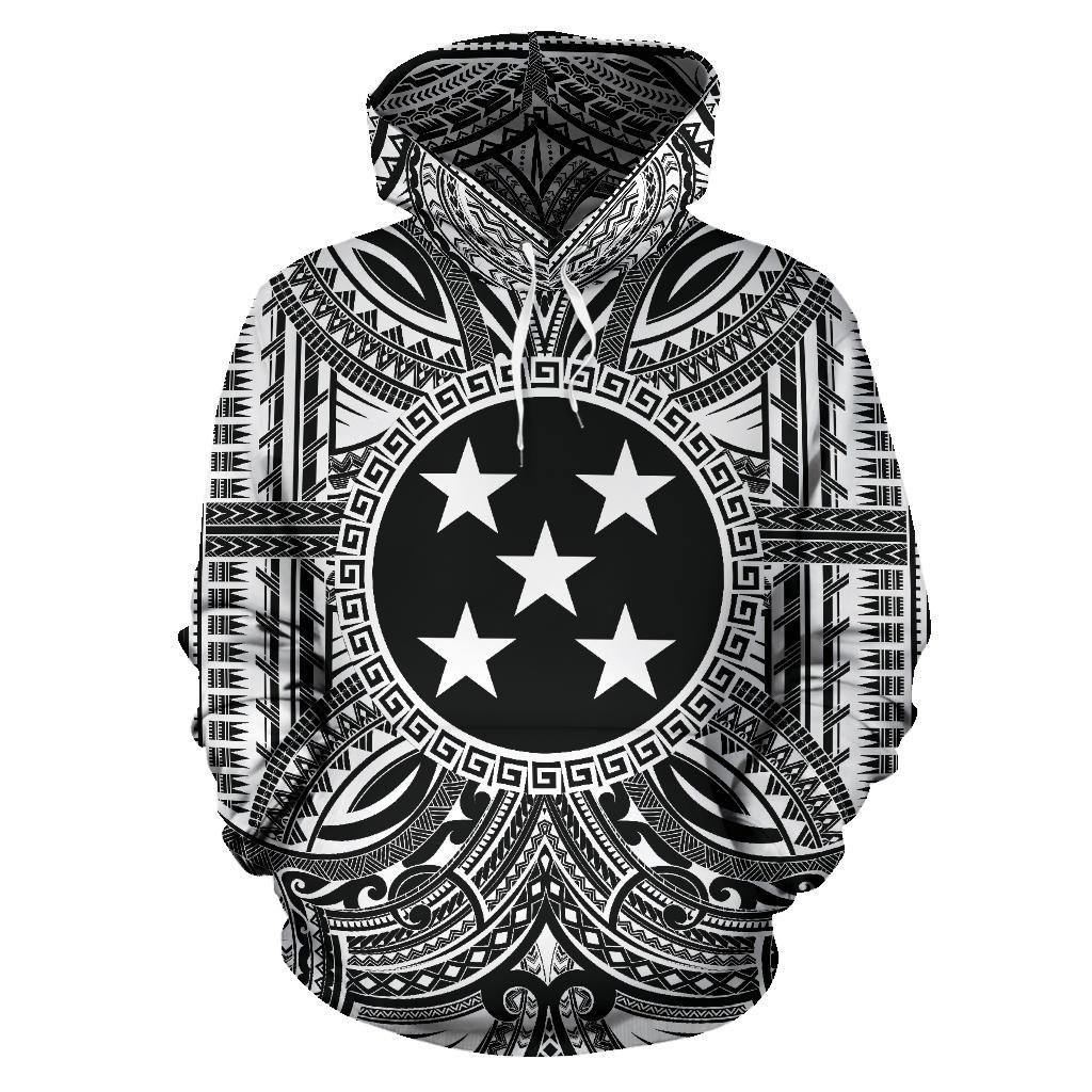 Gambier Islands ll Over Hoodie Gambier Islands Coat of rms Polynesian White Black Unisex Black - Polynesian Pride