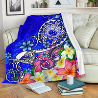 Samoa Premium Blanket - Turtle Plumeria (Blue) White - Polynesian Pride